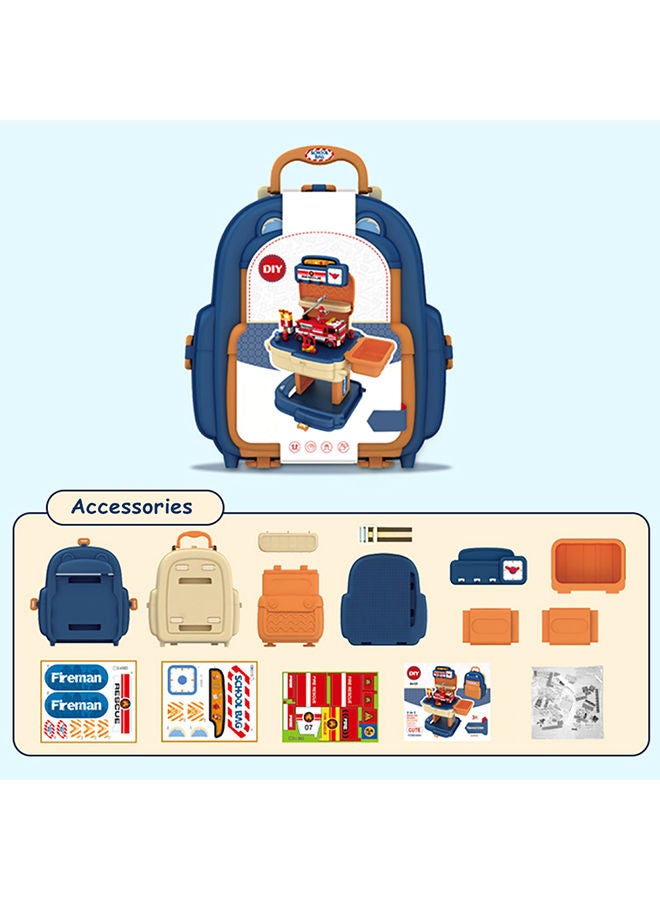 Little Story 223-Piece 2-In-1 Mode Role Play Fire Station With Fire Truck And Block Toy Set School Bag - Orange - Image 5