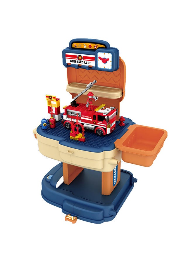 Little Story 223-Piece 2-In-1 Mode Role Play Fire Station With Fire Truck And Block Toy Set School Bag - Orange - Image 1