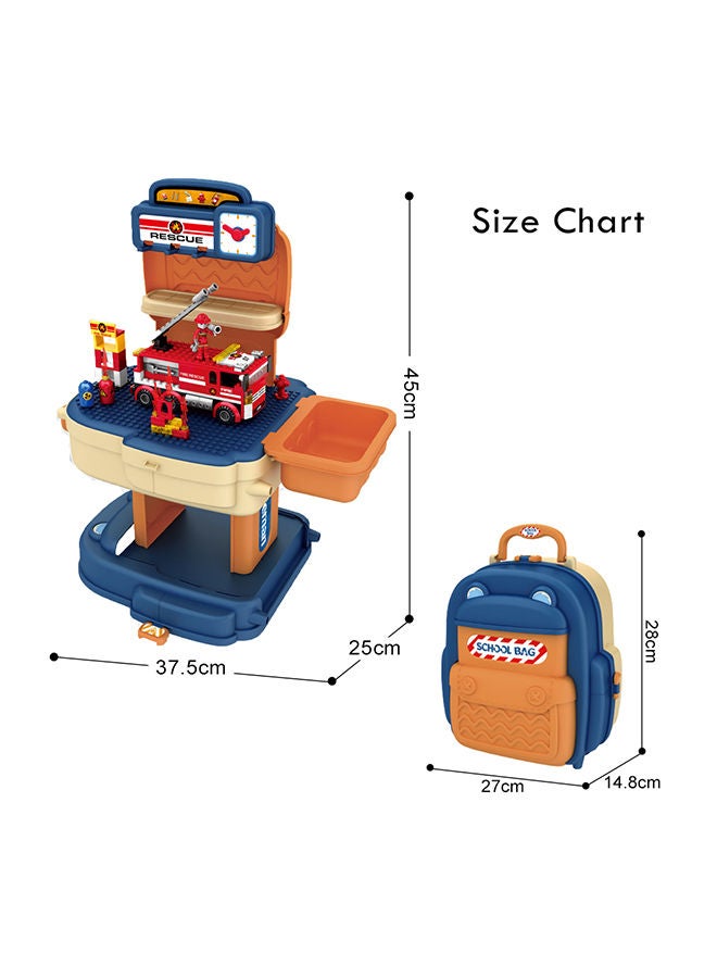 Little Story 223-Piece 2-In-1 Mode Role Play Fire Station With Fire Truck And Block Toy Set School Bag - Orange - Image 3