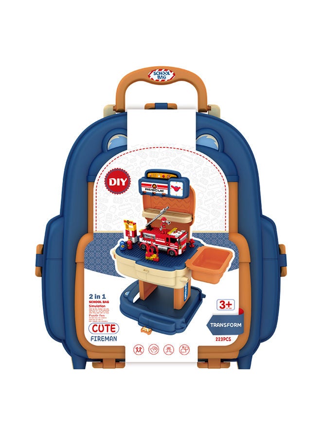 Little Story 223-Piece 2-In-1 Mode Role Play Fire Station With Fire Truck And Block Toy Set School Bag - Orange - Image 2