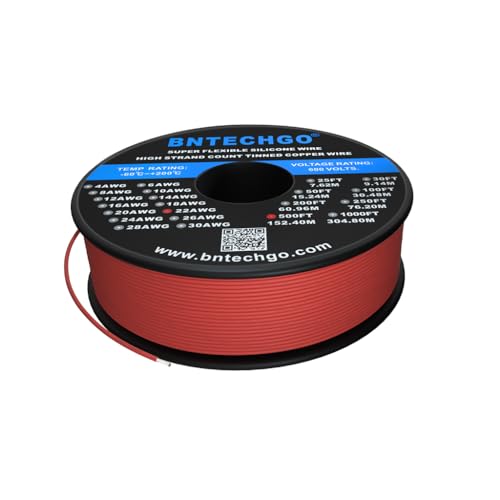 BNTECHGO 22 Gauge Silicone Wire Spool 500 ft Red Flexible 22 AWG Stranded Tinned Copper Wire - Image 1
