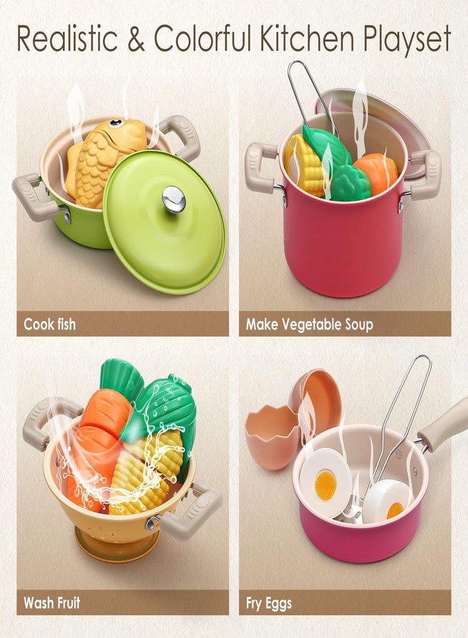 Golray Play Kitchen Accessories, Play Food Sets for Kids Kitchen Playset with Pots and Pans Set, Cooking Utensils, Organizer, Food Toys, Apron & Condiments, Birthday Gifts for Girls Boys Toddlers - Image 5