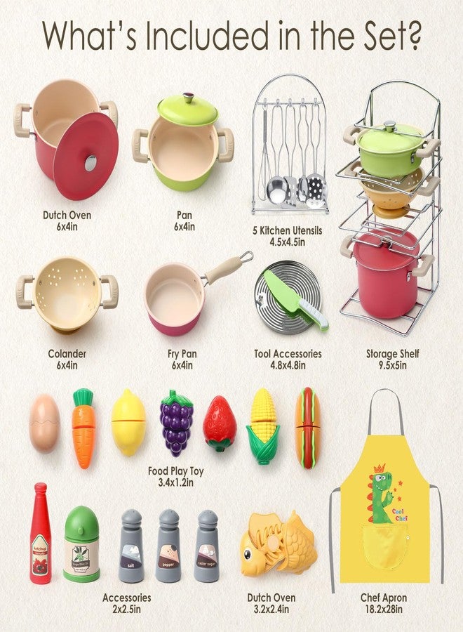 Golray Play Kitchen Accessories, Play Food Sets for Kids Kitchen Playset with Pots and Pans Set, Cooking Utensils, Organizer, Food Toys, Apron & Condiments, Birthday Gifts for Girls Boys Toddlers - Image 2
