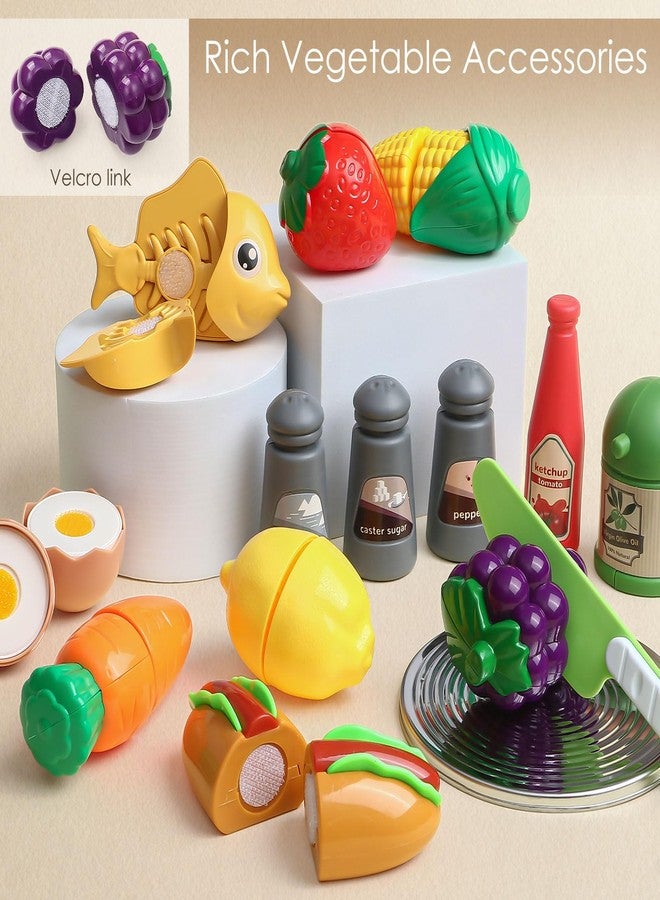 Golray Play Kitchen Accessories, Play Food Sets for Kids Kitchen Playset with Pots and Pans Set, Cooking Utensils, Organizer, Food Toys, Apron & Condiments, Birthday Gifts for Girls Boys Toddlers - Image 4