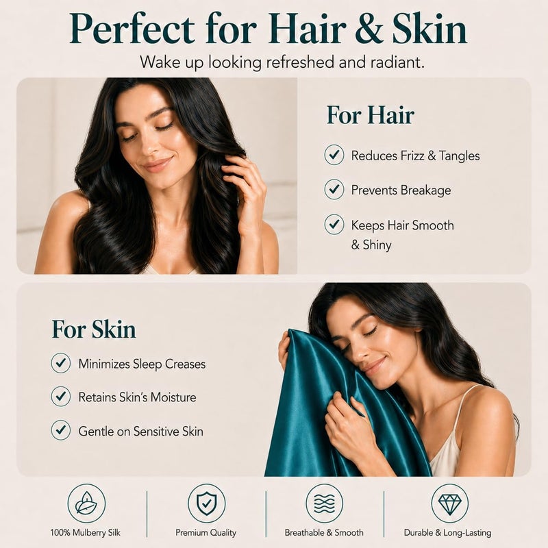 ROSEWARD 100% Silk Pillowcase Peacock, Certified 6A Grade 22 Momme Mulberry Silk Pillow Case for Women Hair and Skin Protection, Anti Face Wrinkle, 1 Pc 20"x26" (Standard, Peacock Blue) - Image 5