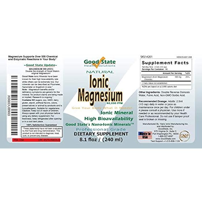 Good State Ionic Magnesium 8 oz - Natural - Nano Sized Mineral Technology - Professional Grade - Supports Healthy Chemical & Enzymes Reactions - 96 Servings (8.1 fl oz) - Image 2