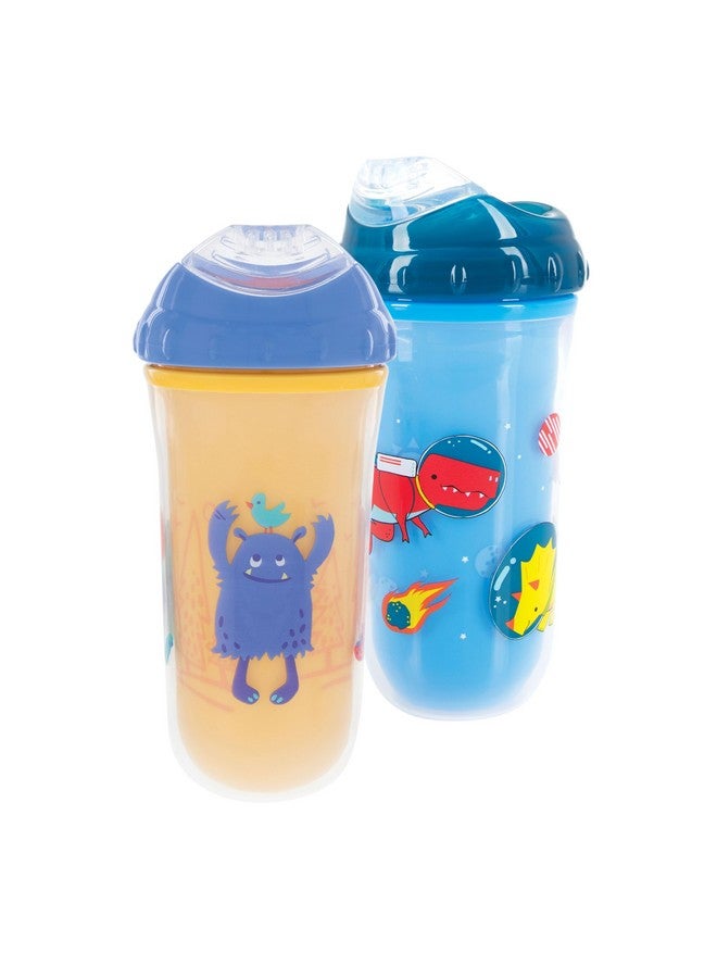 Nuby No Spill Insulated Transition Cup with Soft Rim Spout | 9 oz/ 270 ml | 2 pack: Aqua Animals & White Shapes or Blue Dinosaurs & Yellow Monsters | 18 months + - Image 3