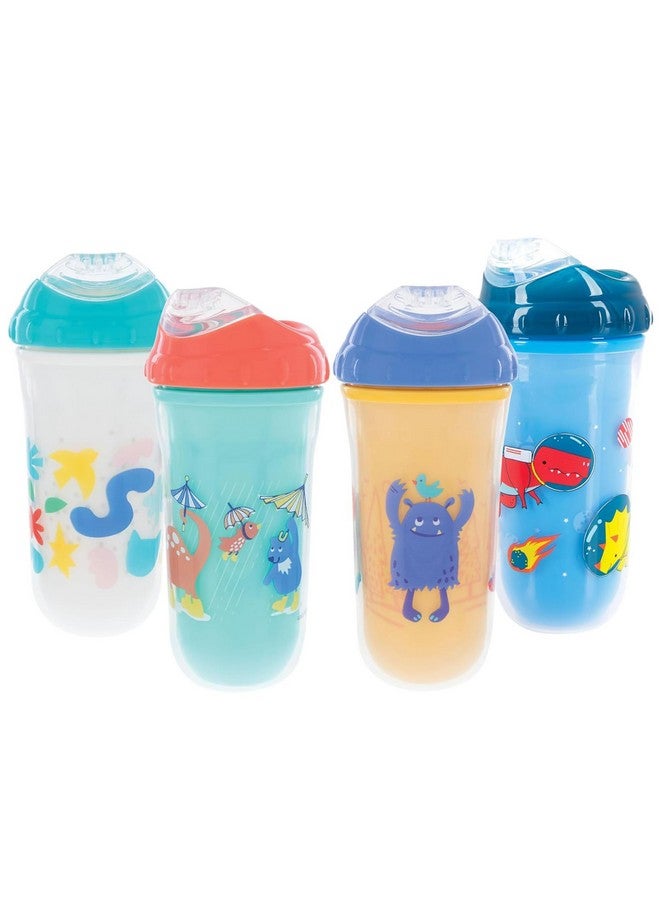 Nuby No Spill Insulated Transition Cup with Soft Rim Spout | 9 oz/ 270 ml | 2 pack: Aqua Animals & White Shapes or Blue Dinosaurs & Yellow Monsters | 18 months + - Image 1