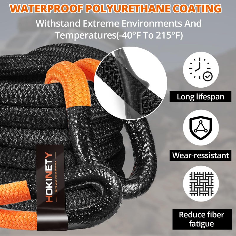 HOKINETY Kinetic Recovery Tow Rope: 1.26" x 30ft Snatch Strap with Soft Shackles Heavy Duty Offroad Towing Straps Kit for Trucks SUV UTV ATV Tractor Car Jeep - Black - Image 5