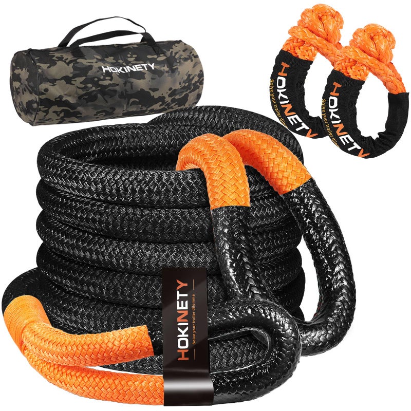 HOKINETY Kinetic Recovery Tow Rope: 1.26" x 30ft Snatch Strap with Soft Shackles Heavy Duty Offroad Towing Straps Kit for Trucks SUV UTV ATV Tractor Car Jeep - Black - Image 1