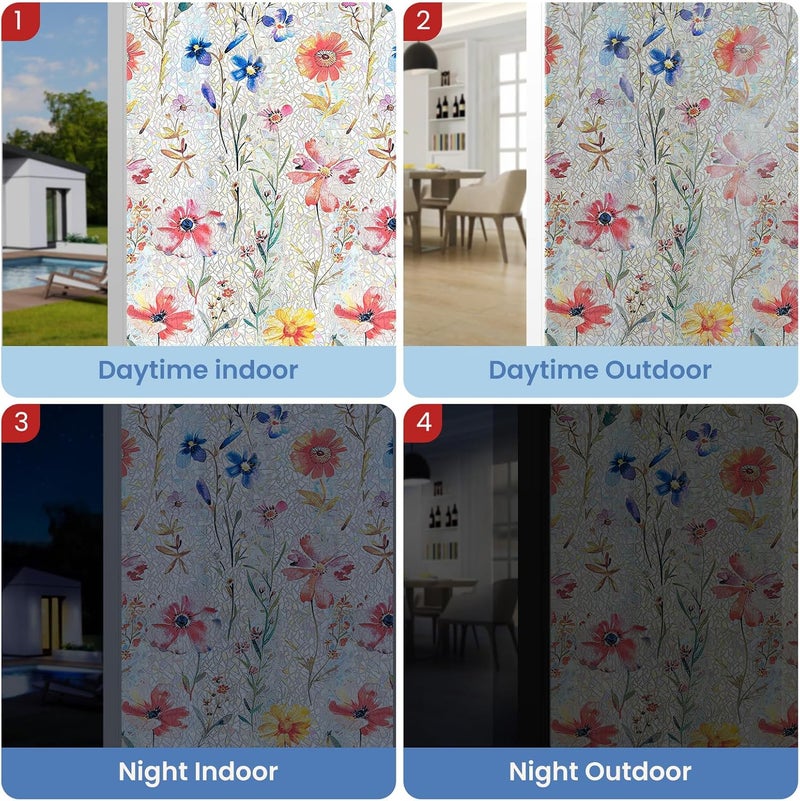 ADD.HERES Window Privacy Film Home Room Bathroom Spring Decor Car Decorations, Stained Glass Window Film, Static Cling Window Film, Window Tint，Rainbow Window Film (Blush Wildflower, 17.5" x 78.7") - Image 4