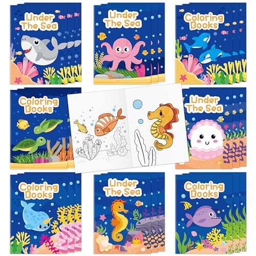 JAPBOR Ocean Animals Coloring Books 24PCS Under The Sea Mini Colouring Book Bulk for Party Favors Sea Animal Summer DIY Art Drawing Booklet Supplies Birthday Painting Game Goodie Bag Fillers - Image 1