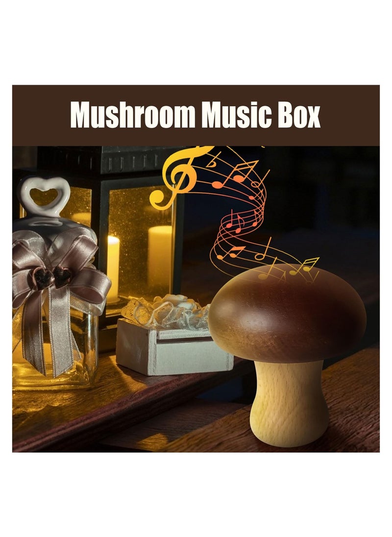 SYOSI Mushroom Wooden Carousel Rotating Music Box, Solid Wooden Mushroom Shape Clockwork Music Box, Vintage Durable Exquisite Decorative Rotation Crafts Gift for Boys Girls Adults Kids (Brown)  - Image 2