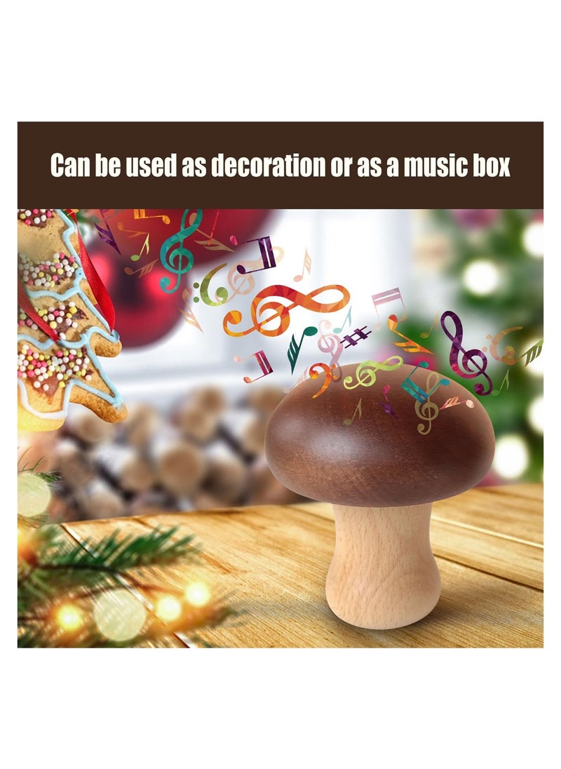SYOSI Mushroom Wooden Carousel Rotating Music Box, Solid Wooden Mushroom Shape Clockwork Music Box, Vintage Durable Exquisite Decorative Rotation Crafts Gift for Boys Girls Adults Kids (Brown)  - Image 3