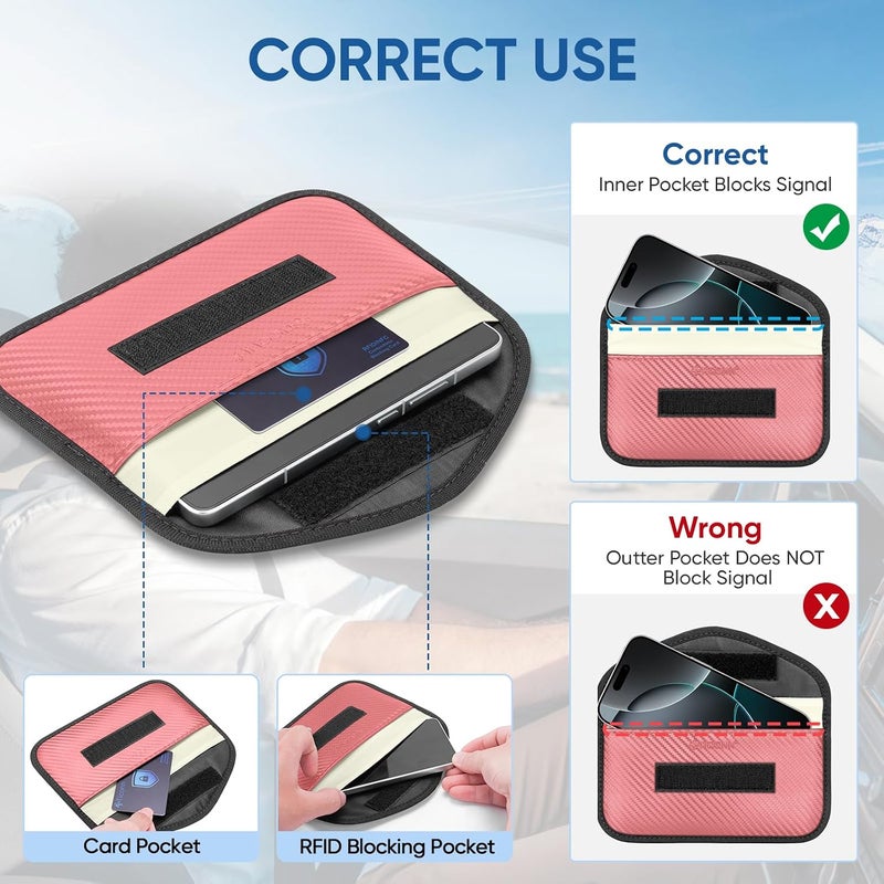 تيكون حقيبة فاراداي 2PK لمفتاح السيارة، 7.75 × 4.25 بوصة حماية قفص فاراداي، حجب إشارات RFID للسيارة، حقيبة مضادة للسرقة وعلبة مضادة للاختراق (وردي، L) - Image 4