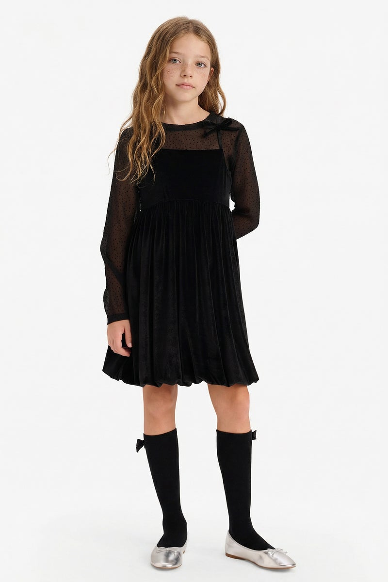 ديفاكتو فستان بناتي مخمل وبلوزة تول قصة عادية - قطعتين - Image 5