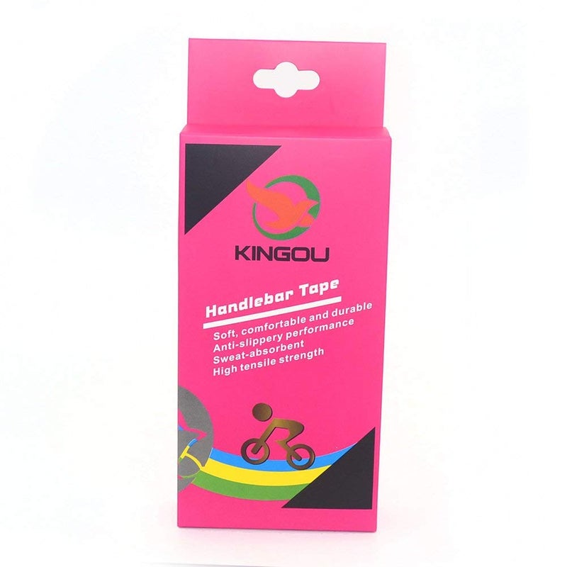 KINGOU Handlebar Tape Luxury PU Leather Bar Tape Fixed Gear/Road Bike Bar Wrap with 2 Reflective Plug (Red) - Image 5