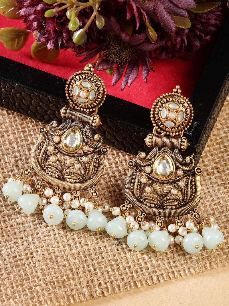 Karatcart Antique Gold Plated Light Green Drops Studded Dangler Earrings for Women - Image 4