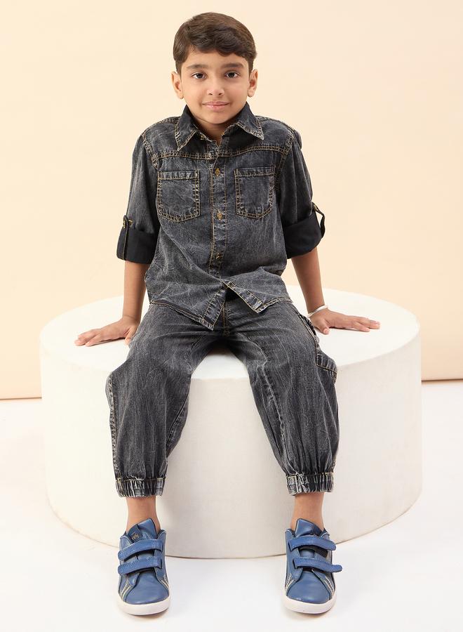 Stylo Bug Boys Black Cotton Denim Shirt - Image 2
