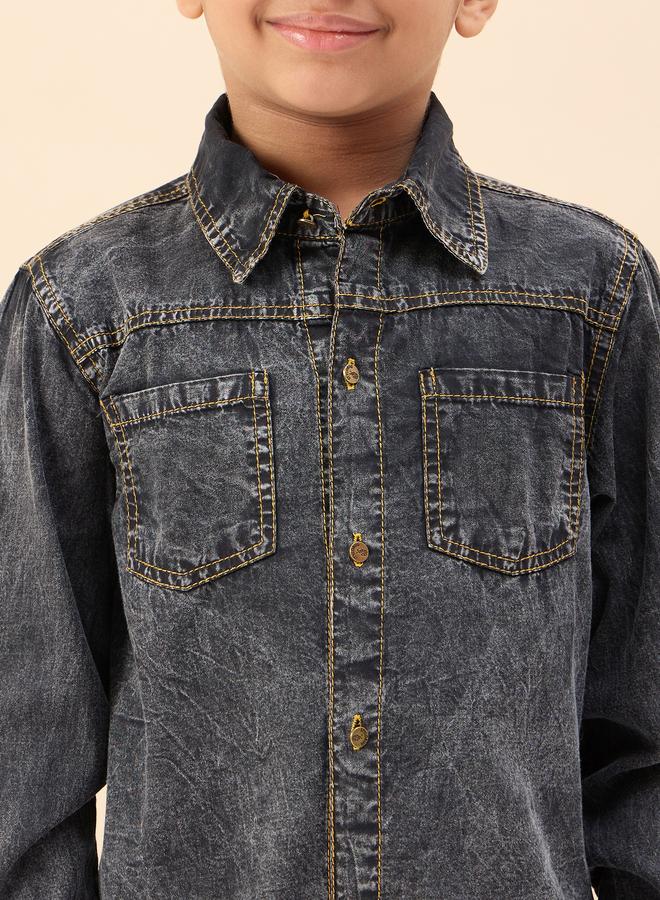 Stylo Bug Boys Black Cotton Denim Shirt - Image 4