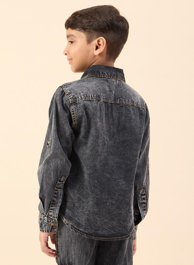 Stylo Bug Boys Black Cotton Denim Shirt - Image 3