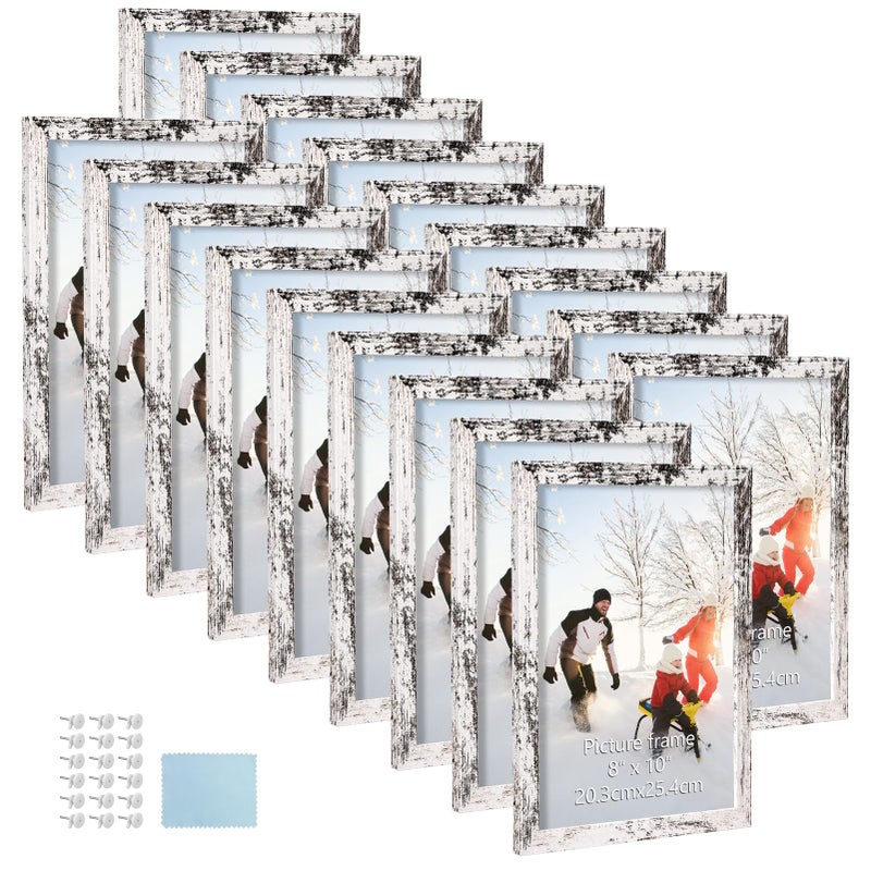 PHAREGE 8x10 Picture Frame Bulk Distressed White Set of 18 MDF Wood Grain Frame for Display 8 by 10 Family Wedding Photos on Tabletop or Wall