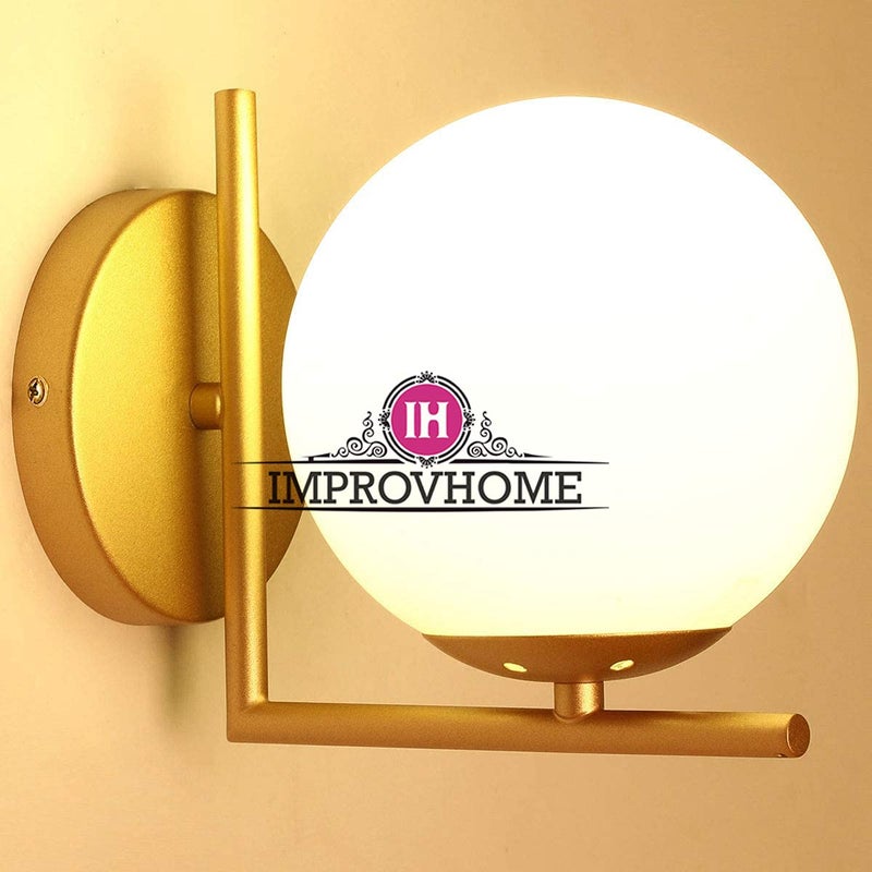 Improvhome Set of 2 Wall Sconce Lighting White Glass Globe 60 Watts Gold Wall Lamp MidCentury Modern Style Light Fixture for Bedroom Living Room - Image 2