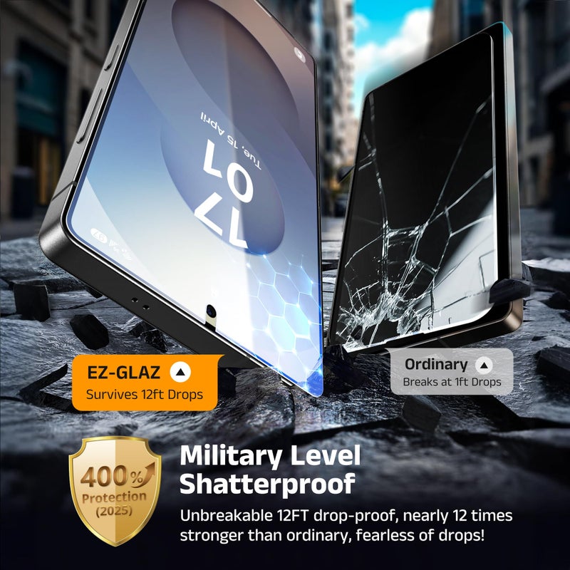 EZ-GLAZ-4 Pack for Galaxy S25 Ultra [6.9"] Privacy Screen Protector, 100% Fingerprint Unlock, 9H+ Hardness Military Grade Shatterproof Long Durable Tempered Glass Film with Flawless Fit Box, Scratch Resistant - Image 5
