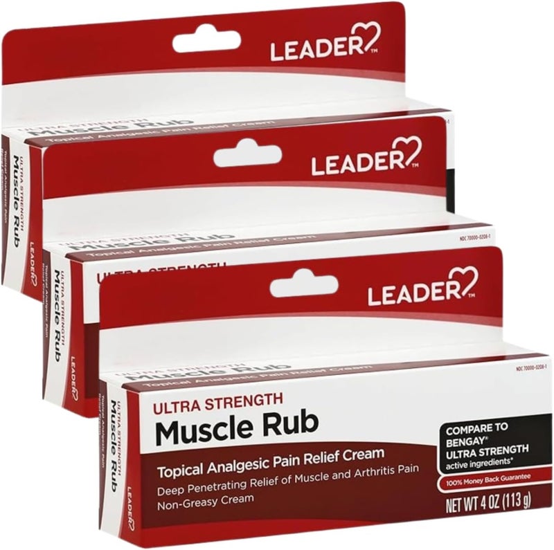 Leader Muscle Rub  FastActing Deep Penetrating Relief for Sore Muscles and Joints Minor Arthritis and Back Pain Relief NonGreasy Formula Topical Analgesic Camphor Menthol  Methyl Salic 3Pack - Image 1