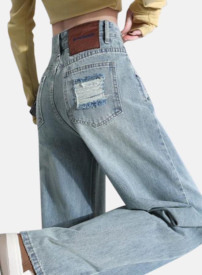 YUNIQEE Blue Straight Fit High-Rise Low Distress Light Fade Jeans - Image 3