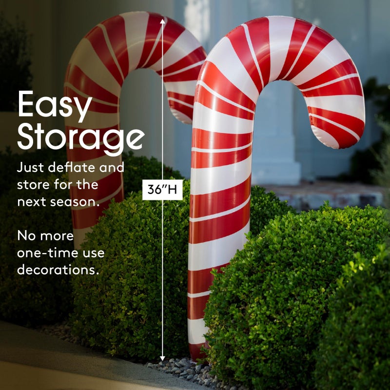 FUNBOY Oversized Inflatable Light-up Holiday Candy Canes with Remote-Control LED Lights (Set of 2) â€“ Christmas Decorations - Image 5