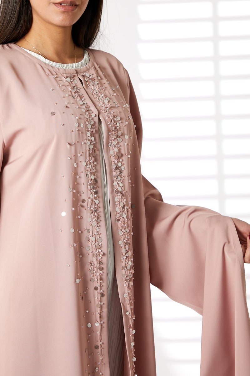 Moistreet Embroidered Round Neck Split Cuffs  Abaya - Image 4