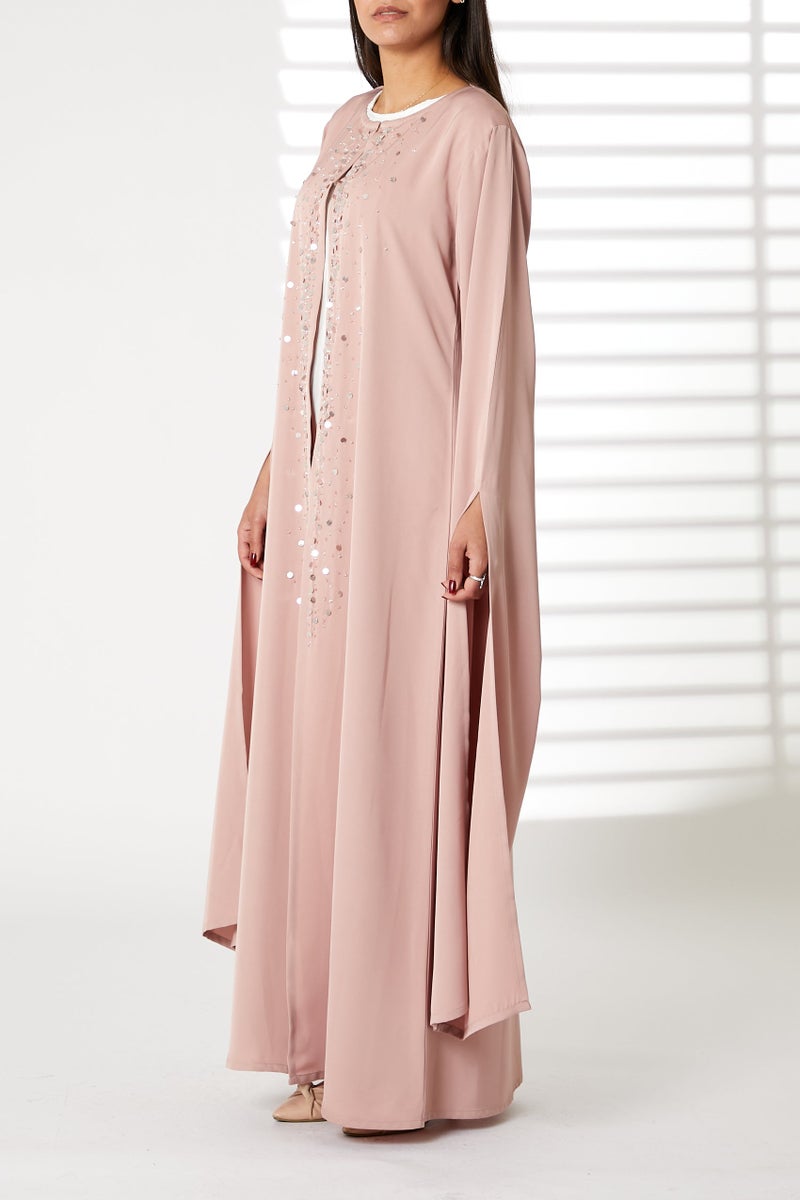 Moistreet Embroidered Round Neck Split Cuffs  Abaya - Image 5