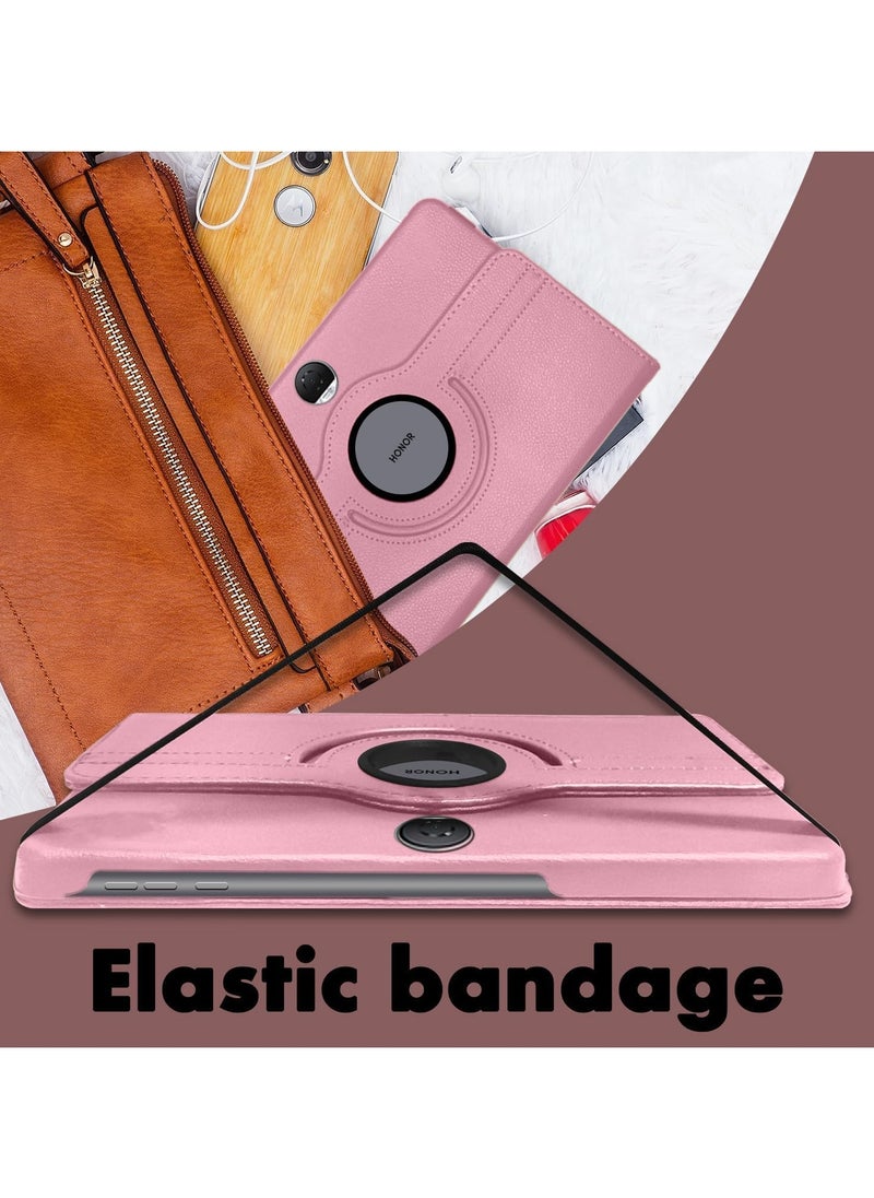 VKL - Case Compatible with Honor Pad 9 12.1 Inch Tablet, PU Leather Case 360° Rotatable Multi-Angle Protection Stand Protective Case for Honor Pad 9 (Pink) - Image 1