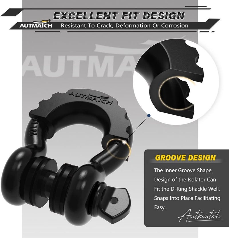 AUTMATCH D Ring Shackle Isolators Washers Kit - 2 Rubber Shackle Isolators with 8 Washers, Fits 3/4 Shackles Protect and Prevents Rattling - Shackle Cover Black - Image 4