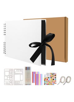 HomarKet Scrapbook Photo Album With Black Page 12x8 Inch White Cover 40 Sheets 80 Pages With 6 Pcs Markers Paints Pens 2 Pack Stickers And Other Accessories For Diy White  - Image 1