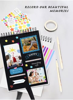 HomarKet Scrapbook Photo Album With Black Page 12x8 Inch White Cover 40 Sheets 80 Pages With 6 Pcs Markers Paints Pens 2 Pack Stickers And Other Accessories For Diy White  - Image 2