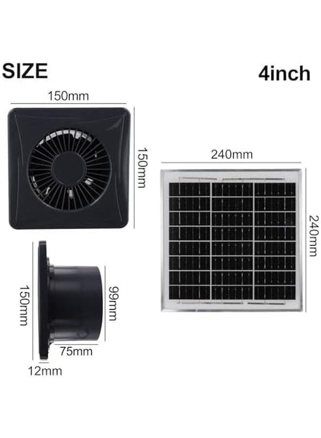 مروحة تهوية تعمل بالطاقة الشمسية 4 بوصة 12 فولت مع لوحة شمسية 9.45 × 9.45، مروحة عادم جدارية، صمام فحص، موتور نحاسي نقي عالي السرعة موفر للطاقة - Image 3