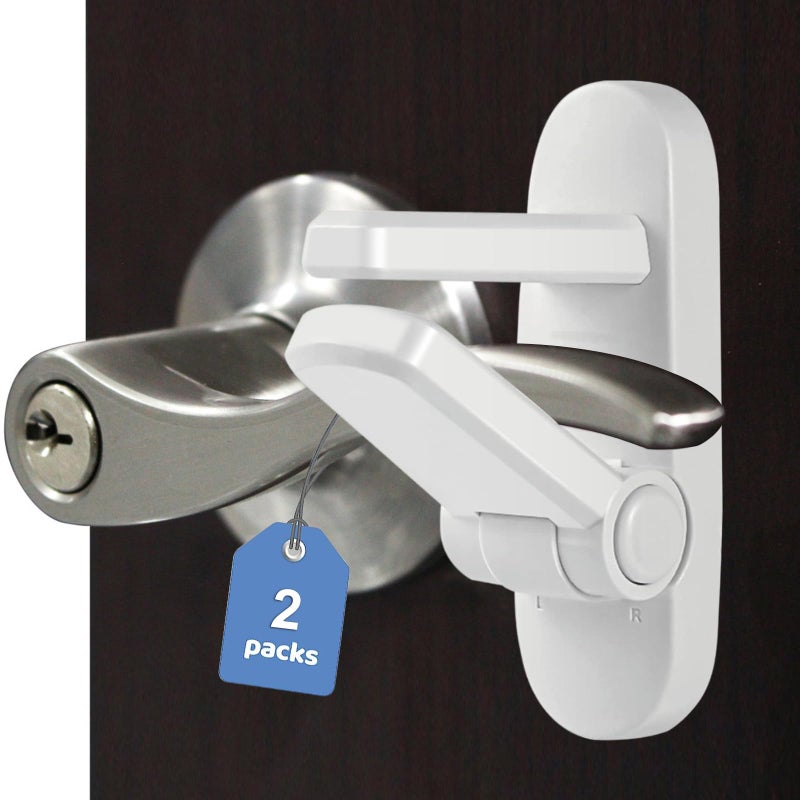 PENMAMA Childproof Door Lever Lock Baby safety locks for doors (2 Pack) Improved door safety for kids, 3M Adhesive No Drilling Child Safety Door Handle Lock. Simple Install, No Tools Needed (White, 2) - Image 1