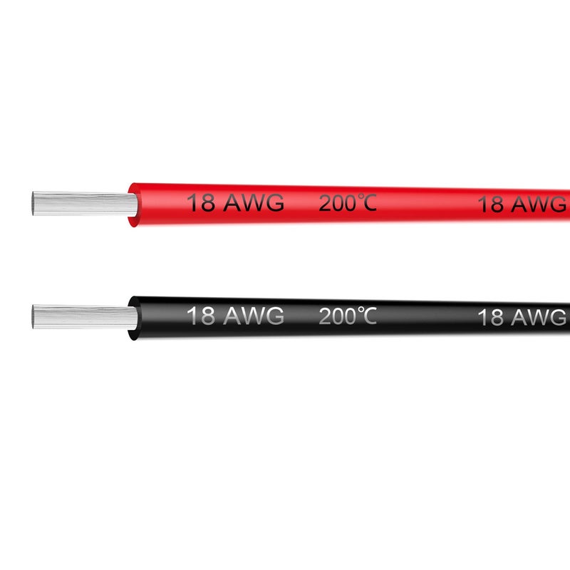 Electrical Wire 18 AWG 18 Gauge Silicone Wire Hook Up Wire Cable 20 Feet 10 ft Black and 10 ft Red Soft and Flexible 150 Strands 008mm of Tinned Copper Wire High Temperature Resistance