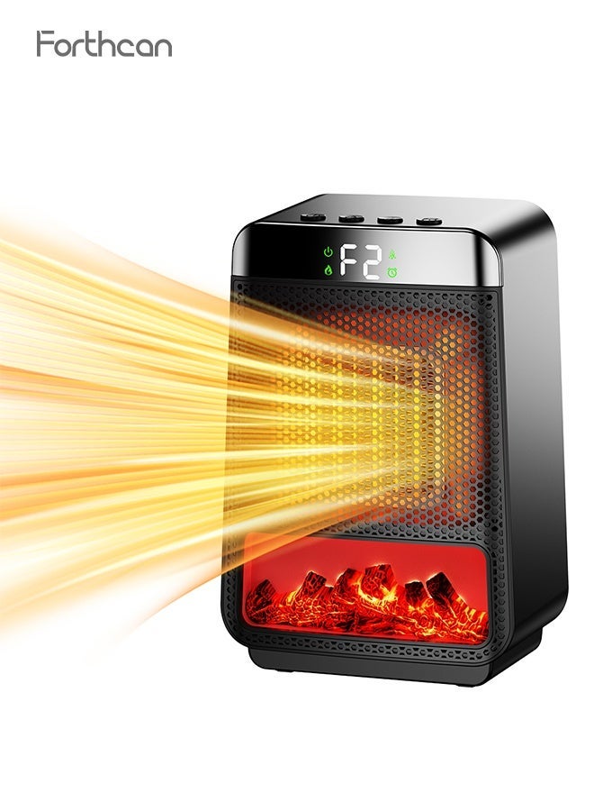 Forthcan 3D Flame Electric Heater, Fast Heating PTC Ceramic Space Heater with Oscillation, 4-Level Timer, Safety Protection, Portable Home & Bedroom Warmer - Image 1