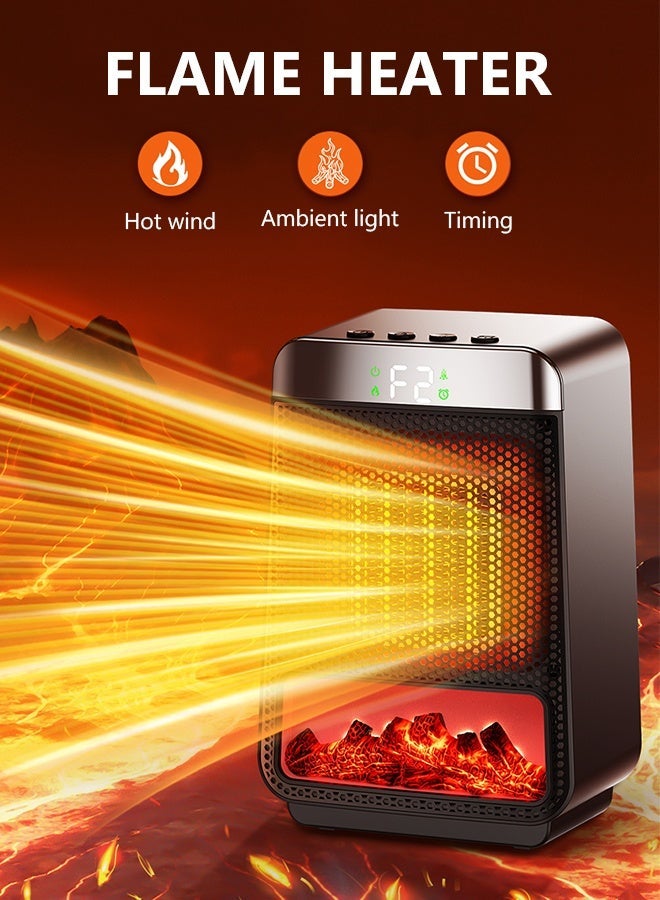 Forthcan 3D Flame Electric Heater, Fast Heating PTC Ceramic Space Heater with Oscillation, 4-Level Timer, Safety Protection, Portable Home & Bedroom Warmer - Image 2