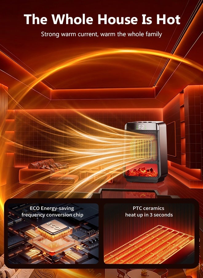 Forthcan 3D Flame Electric Heater, Fast Heating PTC Ceramic Space Heater with Oscillation, 4-Level Timer, Safety Protection, Portable Home & Bedroom Warmer - Image 5