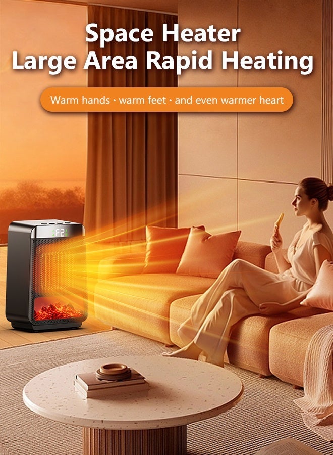 Forthcan 3D Flame Electric Heater, Fast Heating PTC Ceramic Space Heater with Oscillation, 4-Level Timer, Safety Protection, Portable Home & Bedroom Warmer - Image 3