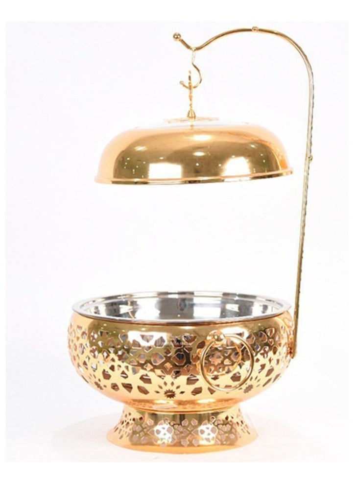 Round Marble Buffet Warmer with Lid and Stand, Luxury Design, Gold - Image 4