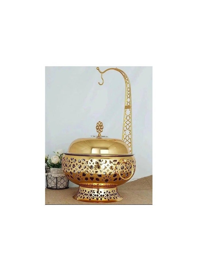 Round Marble Buffet Warmer with Lid and Stand, Luxury Design, Gold - Image 5
