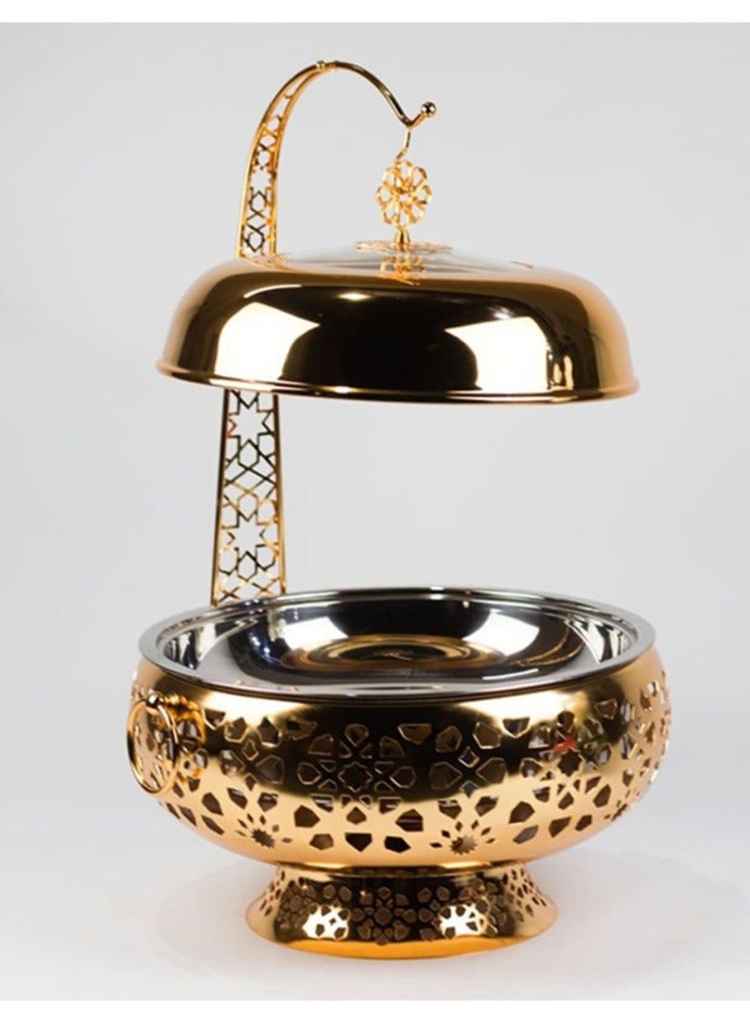 Round Marble Buffet Warmer with Lid and Stand, Luxury Design, Gold - Image 2