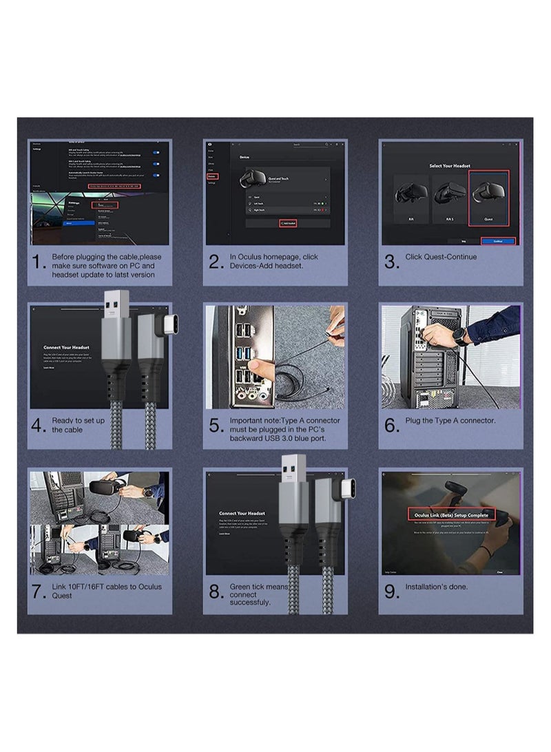 KASTWAVE Link Cable for Oculus Quest 2 19 FT SYOSI 2 in 1 High Speed PC Data Transfer Link Cable Fast Charging USB 3.1 Gen2 to USB C Cable for Virtual Reality Headset and PC Gaming Black Woven - Image 5