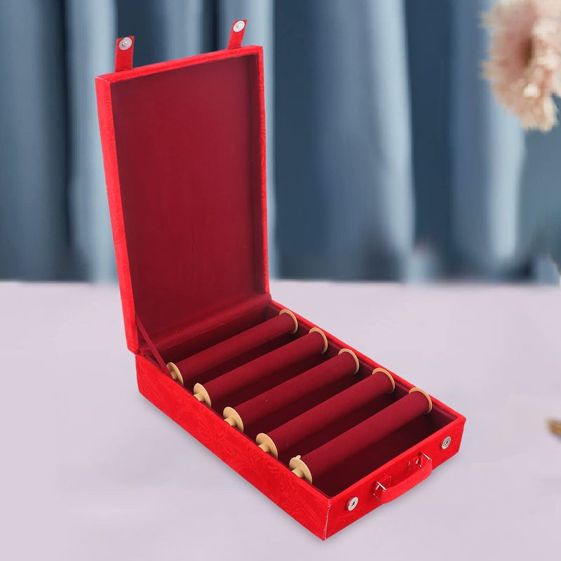 Kuber Industries Kuber Industries Wooden Flower Print 5 Rod Bangle Box|Chudi Box And 2 Magnetic Buckle With Removable Rod & Handle (Red)  - Image 4