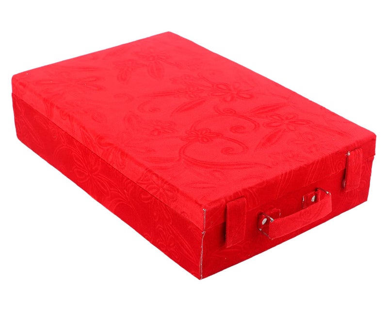 Kuber Industries Kuber Industries Wooden Flower Print 5 Rod Bangle Box|Chudi Box And 2 Magnetic Buckle With Removable Rod & Handle (Red)  - Image 1